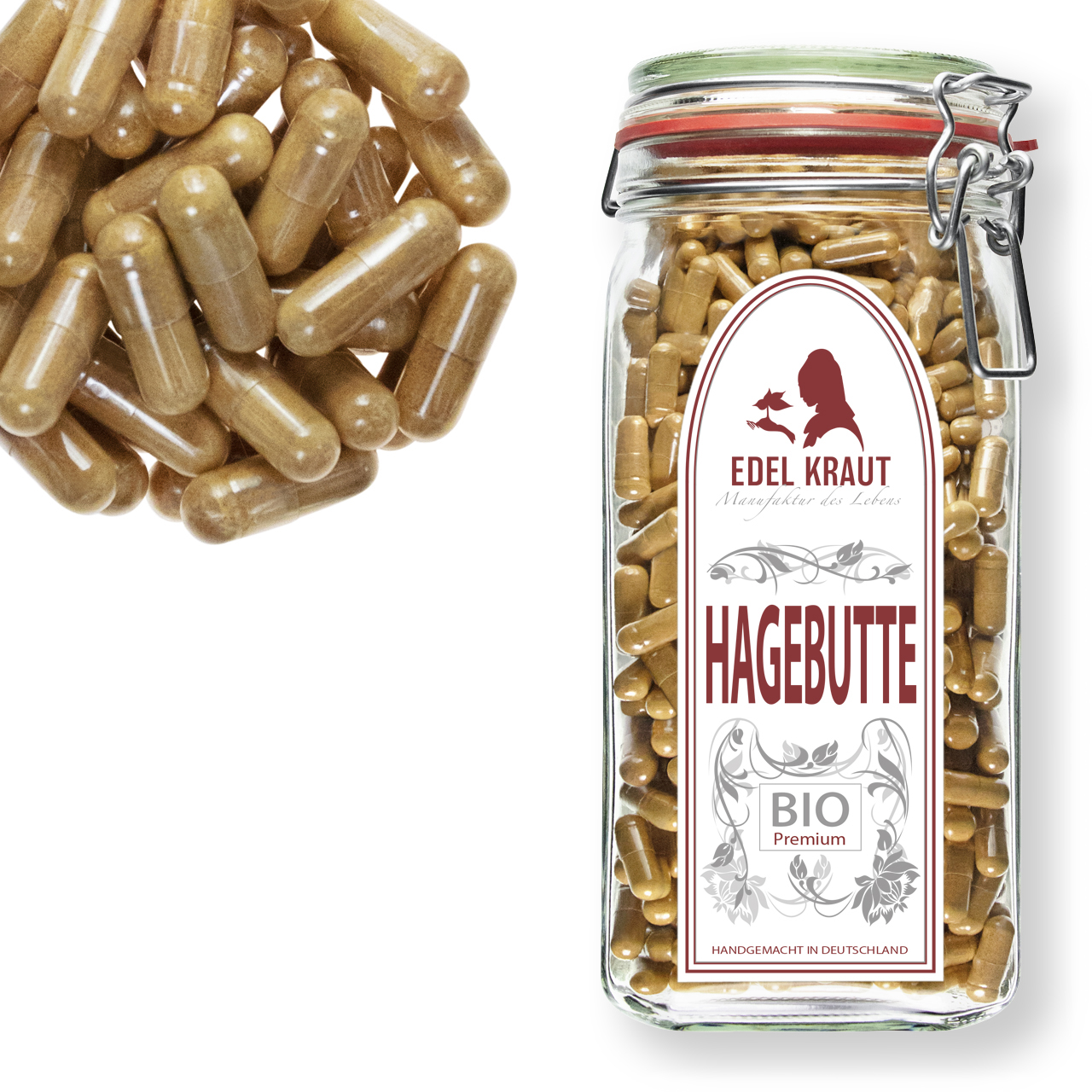 Hagebutte Kapseln BIO Hagebutte Kapseln im XXL Glas