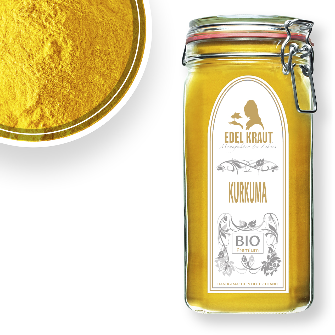 Bio Kurkuma Pulver XXL Glas – EDEL KRAUT Bio Kurkuma Pulver im XXL-Glas – aromatisch und handgemacht von EDEL KRAUT