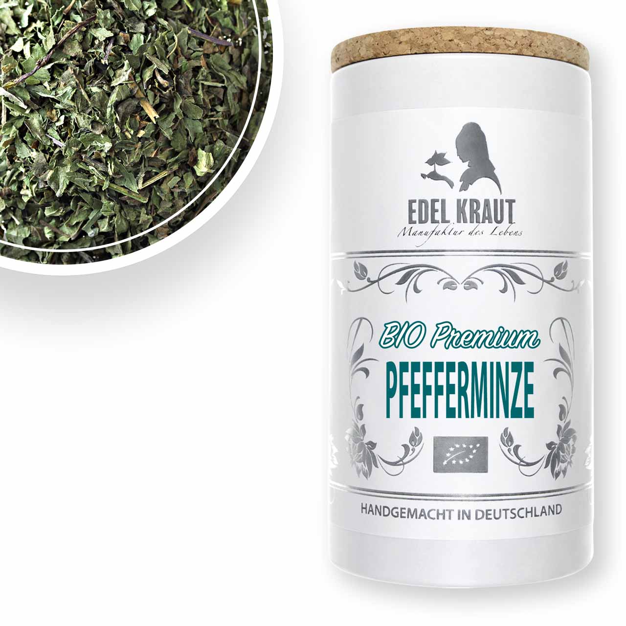 Frische BIO Pfefferminzblätter getrocknet in der EDEL KRAUT Premium Dose - klassischer Kräutertee, handgemacht in Deutschland. Frische BIO Pfefferminzblätter getrocknet in der EDEL KRAUT Premium Dose - klassischer Kräutertee, handgemacht in Deutschland.