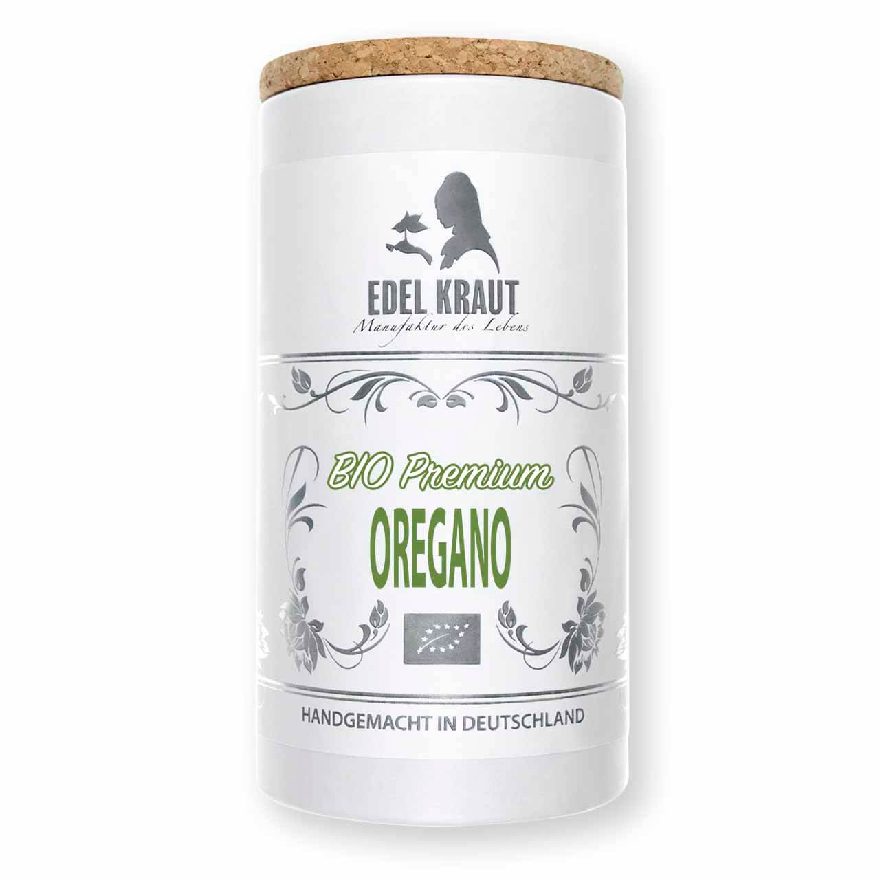 Oregano BIO kaufen - Premium Gewürzdose EDEL KRAUT Premium BIO Oregano von EDEL KRAUT in der eleganten Gewürzdose mit Korkdeckel - gerebelt, aromatisch und handgemacht.