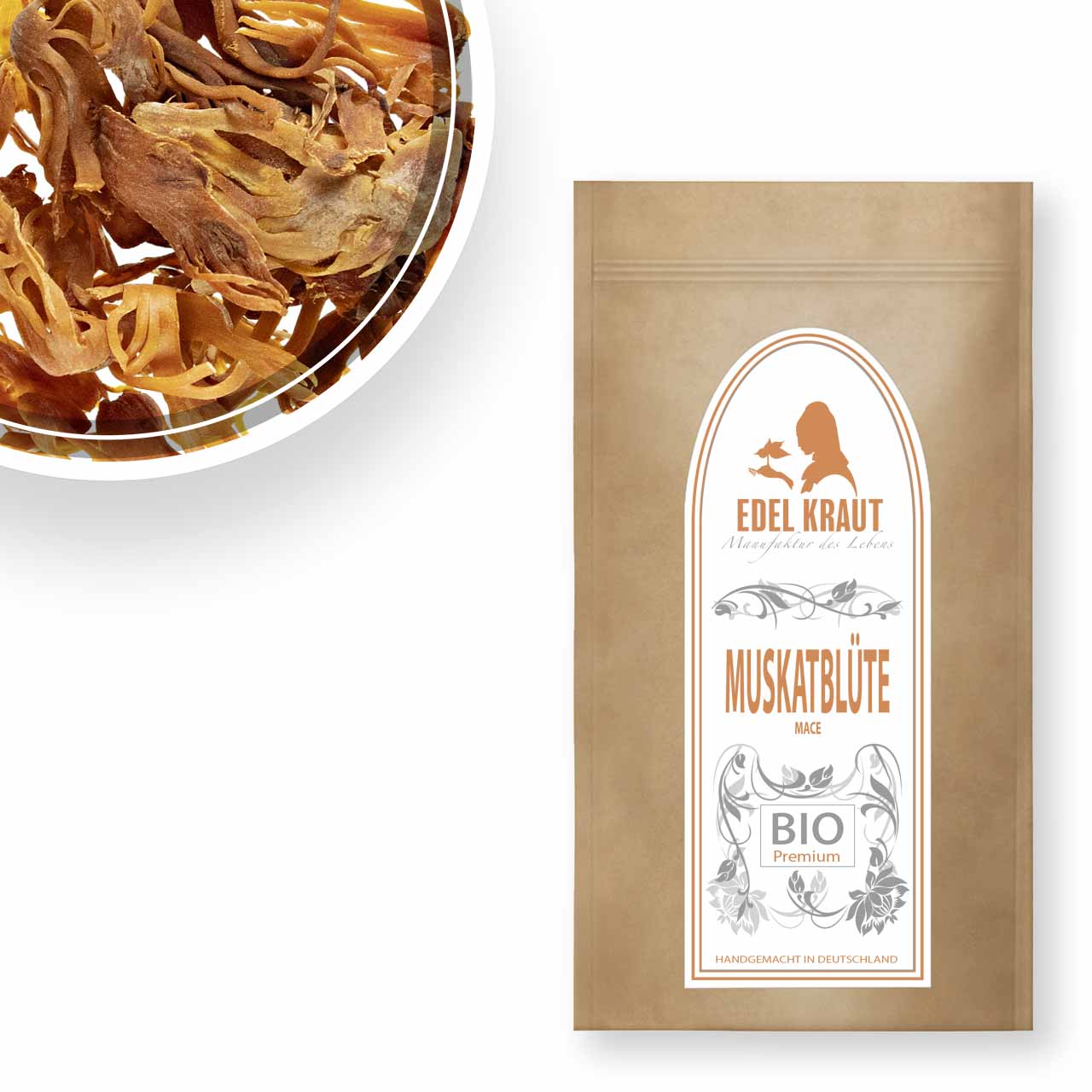 Bio Muskatblüte ganz - Macis kaufen - aus kontrolliert biologischem Anbau, sortenrein in der EDEL KRAUT Manufaktur. Für Lebkuchen und Glühwein.