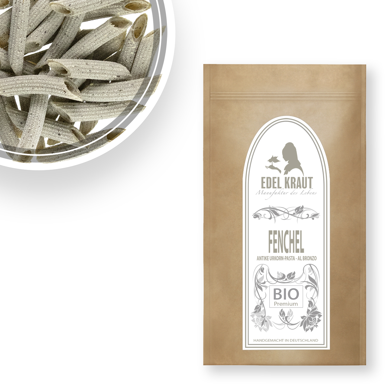 Bio Fenchel Penne - Nudel aus antikem Urgetreide (bronzegezogen) Bio Fenchel Penne - Nudel aus antikem Urgetreide (bronzegezogen)