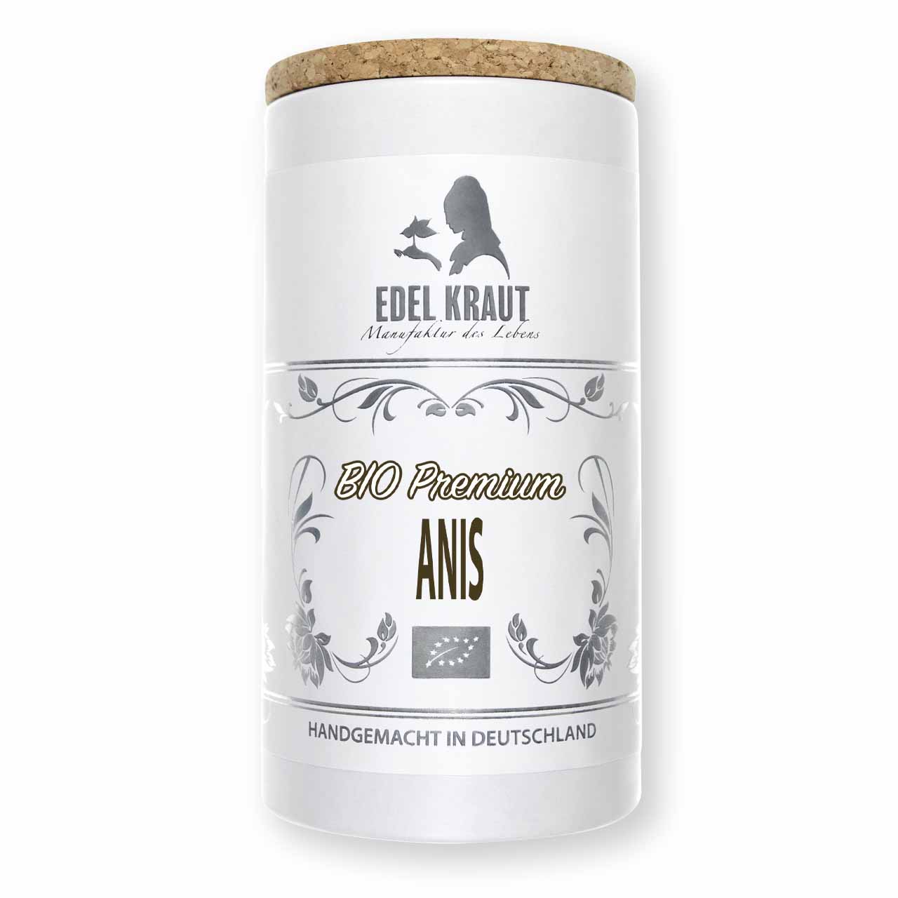 Anis bio kaufen - Premium Dose | EDEL KRAUT Bio Premium Anis ganz in edler Papierdose mit Korkdeckel - hochwertiges Gewürz mit EU-Bio-Siegel von EDEL KRAUT, handgemacht in Deutschland.