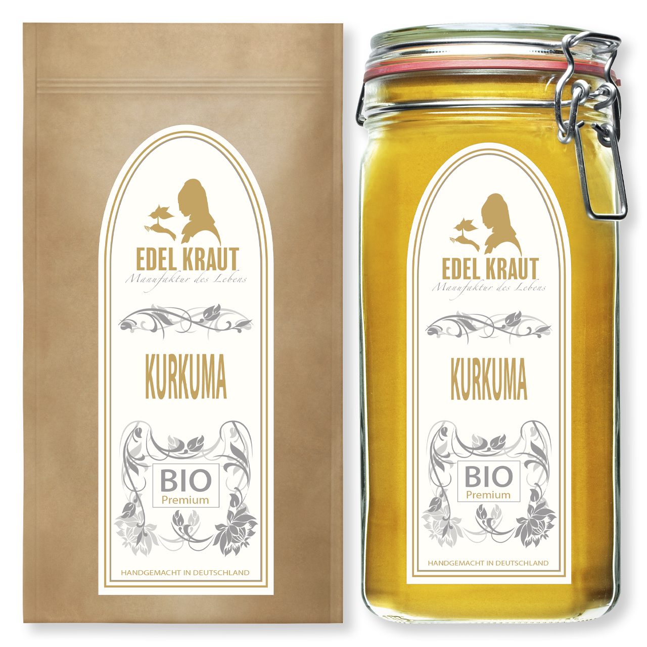 Bio Kurkuma Pulver Set – EDEL KRAUT Bio Kurkuma Pulver im XXL-Set aus Tüte und Glas – Premium-Qualität von EDEL KRAUT