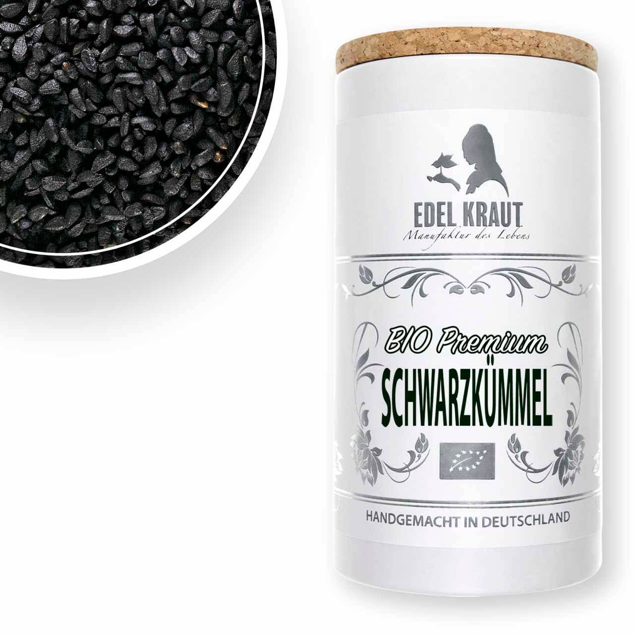Schwarzkümmel BIO kaufen - Superfood Premium Dose Wertvolle BIO Schwarzkümmelsamen in der EDEL KRAUT Premium Dose - traditionelles Superfood, handgemacht in Deutschland.