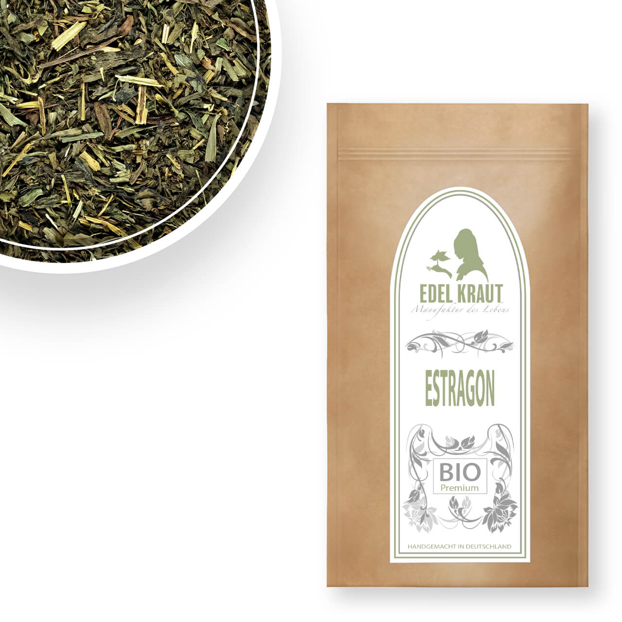 Bio Estragon Gewürz getrocknet kaufen - geschnittene Blätter von Artemisia dracunculus in Papierverpackung von EDEL KRAUT Bio Estragon Gewürz kaufen - getrocknet | EDEL KRAUT