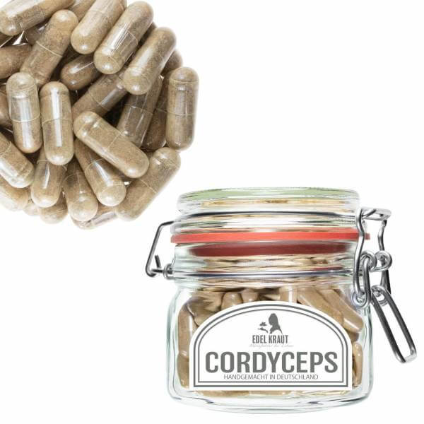 Cordyceps sinensis Kapseln | 150 Stk. im Premium Glas XL kaufen | Vitalpilze | EDEL KRAUT